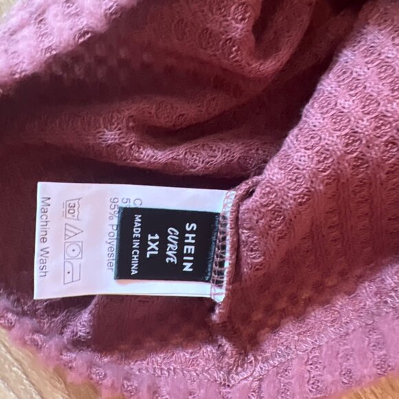 Shein Curve Womens Waffle Knit Long Sleeve Cropped Sweater Top Dusty Rose 1XL - Picture 6 of 6